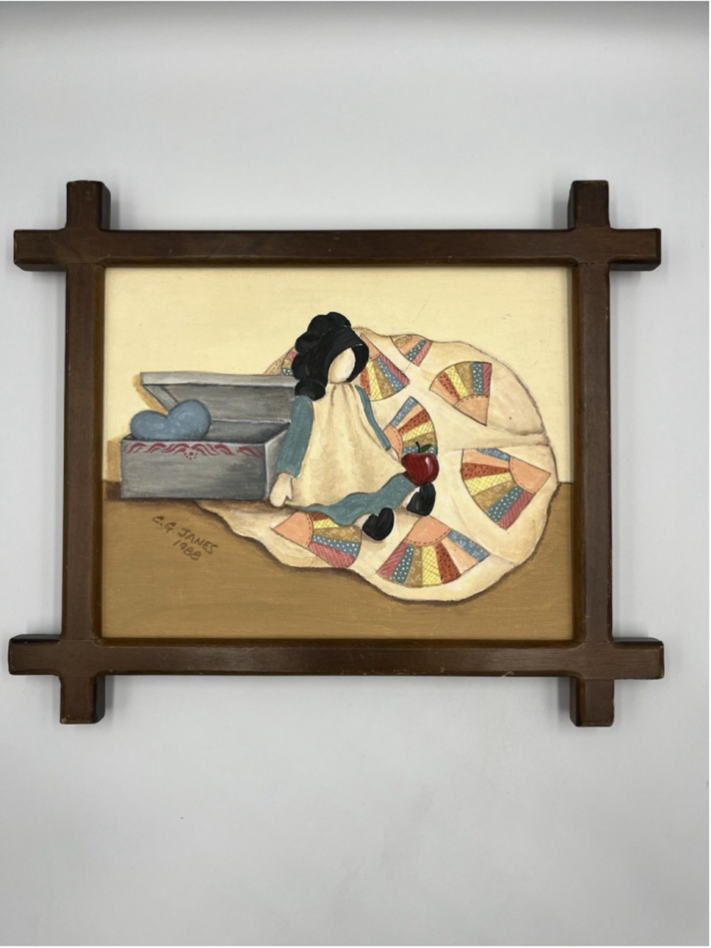 Vintage Farmhouse Folk Art Kitchen /Wall Picture With Handmade Wood Frame